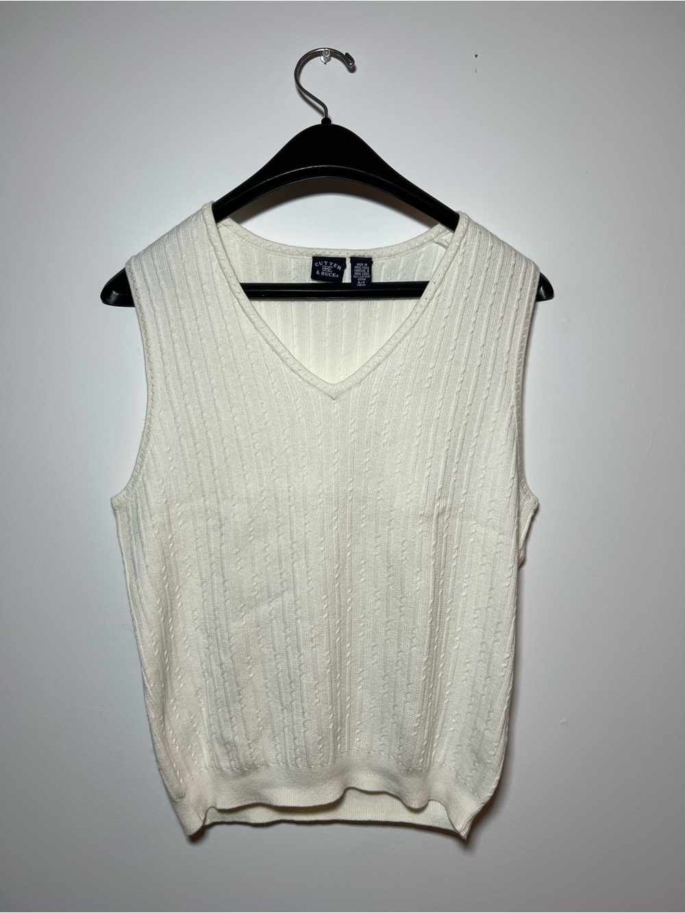 Y2K Vintage Cutter & Buck Women’s Small Ivory Cable Knit V-Neck Sweater Vest